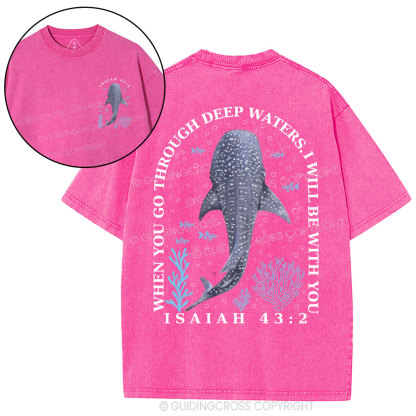 When You Go Through Deep Waters Whale Christian Washed T-Shirt