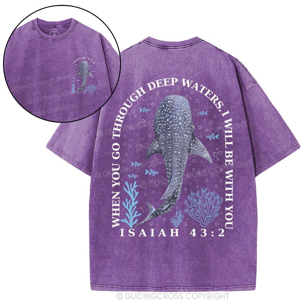 When You Go Through Deep Waters Whale Christian Washed T-Shirt