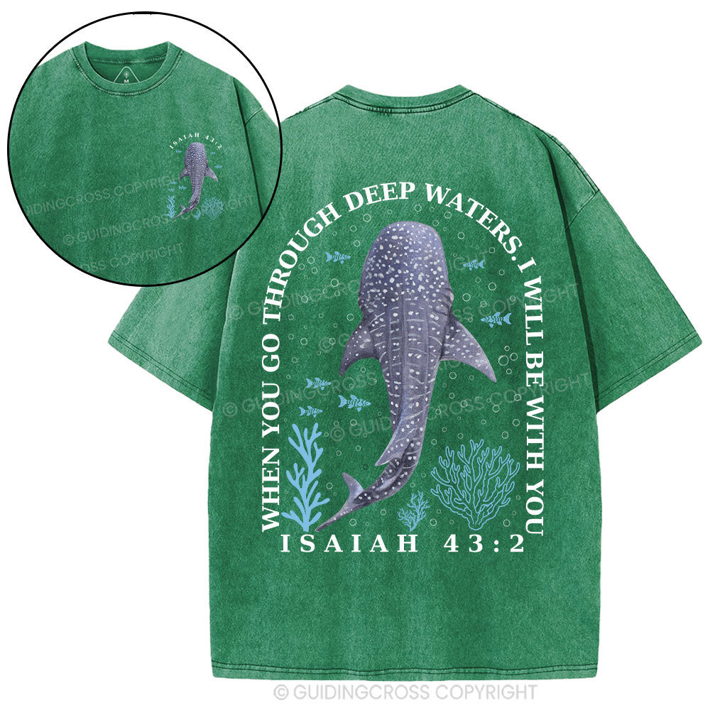When You Go Through Deep Waters Whale Christian Washed T-Shirt