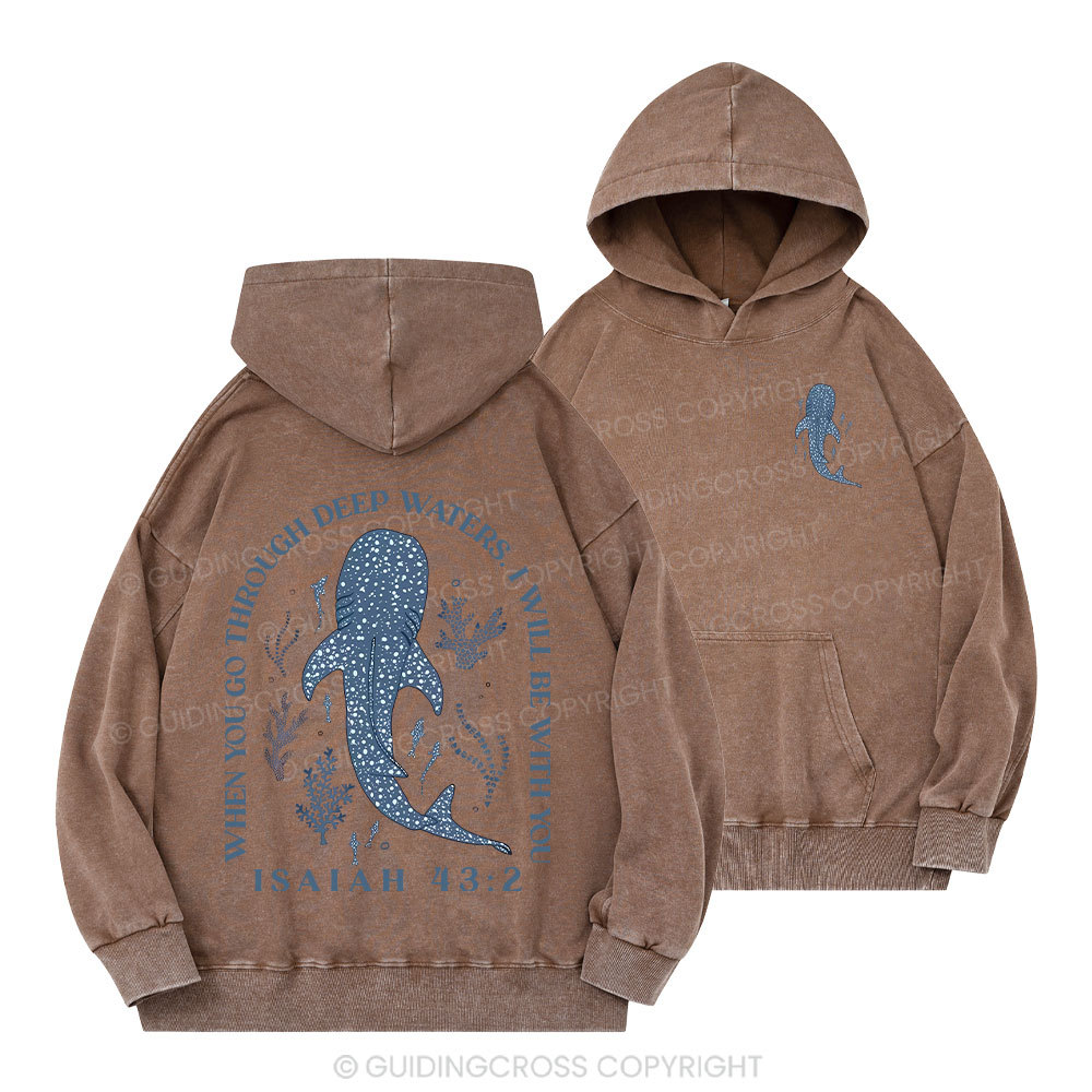 When You Go Through Deep Waters Whale Classic Christian Washed Hoodie