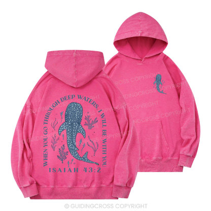 When You Go Through Deep Waters Whale Classic Christian Washed Hoodie