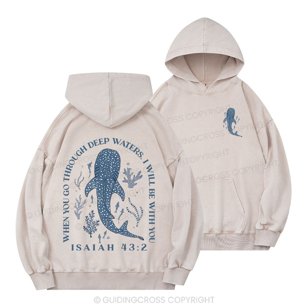 When You Go Through Deep Waters Whale Classic Christian Washed Hoodie