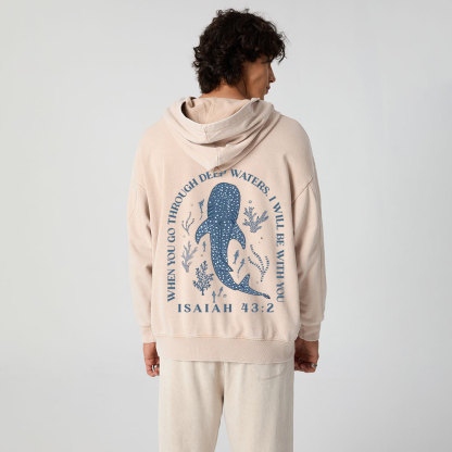 When You Go Through Deep Waters Whale Classic Christian Washed Hoodie