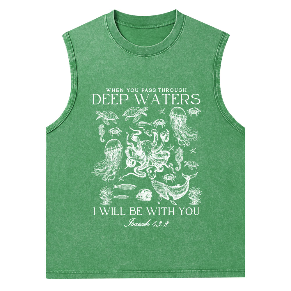 When You Pass Through Deep Waters Christian Washed Tank Top