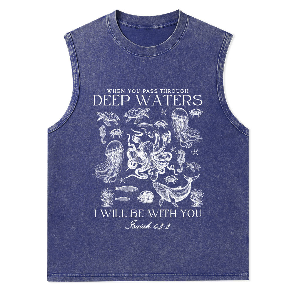 When You Pass Through Deep Waters Christian Washed Tank Top