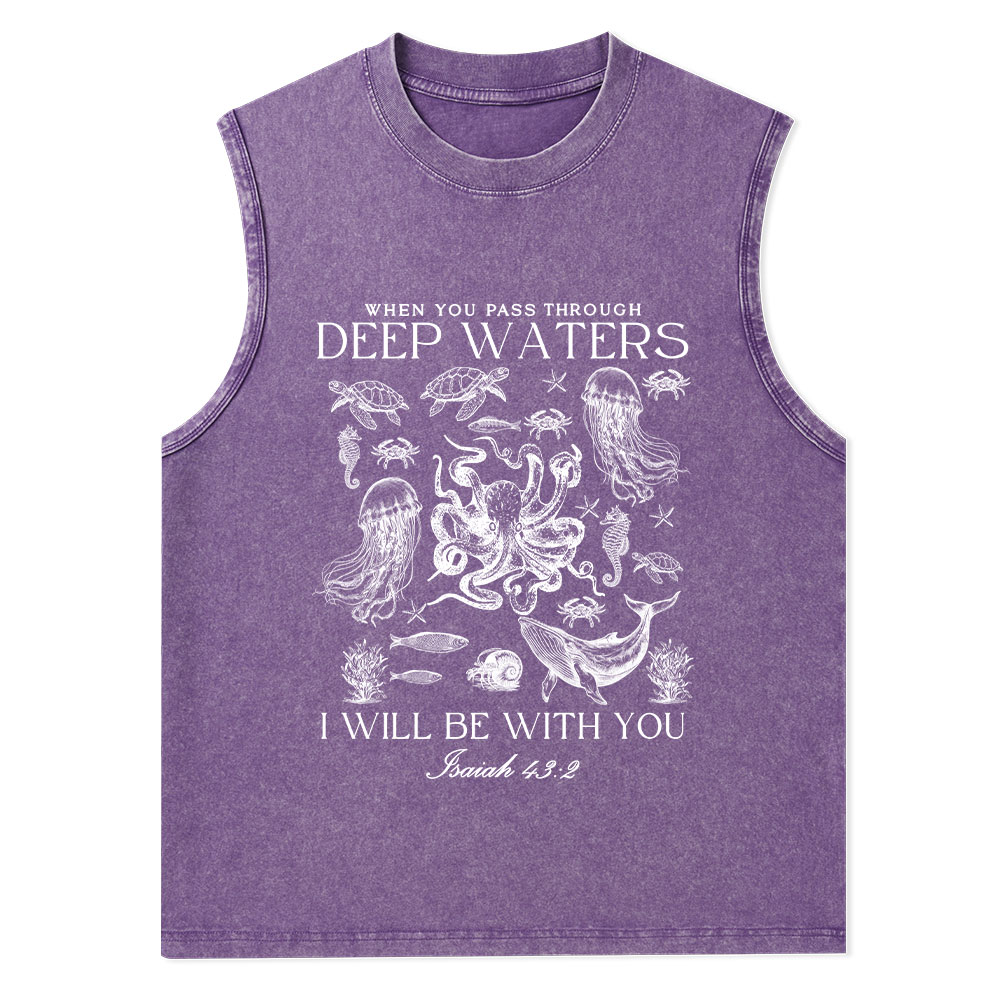 When You Pass Through Deep Waters Christian Washed Tank Top