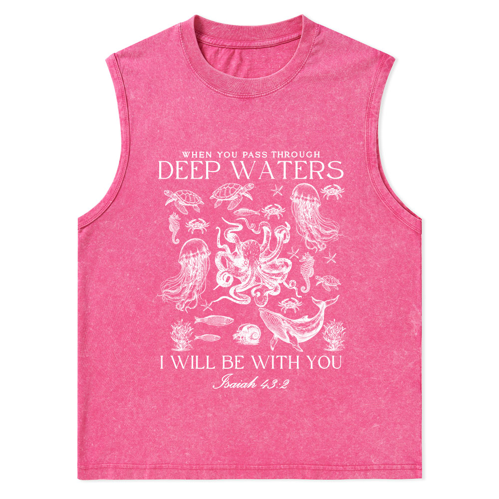 When You Pass Through Deep Waters Christian Washed Tank Top