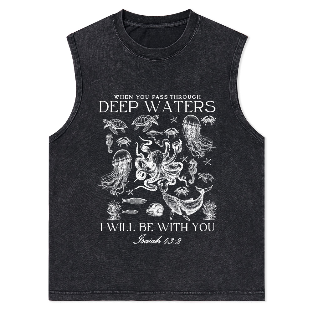 When You Pass Through Deep Waters Christian Washed Tank Top