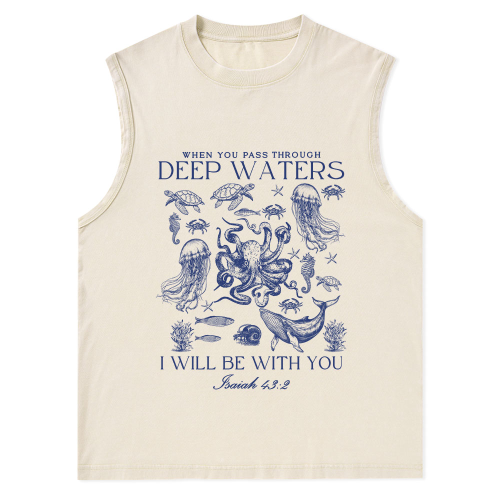 When You Pass Through Deep Waters Christian Washed Tank Top