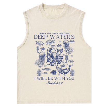 When You Pass Through Deep Waters Christian Washed Tank Top