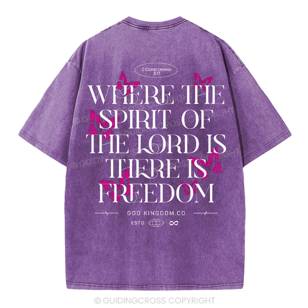 Where The Spirit OF The Lord Christian Washed T-Shirt