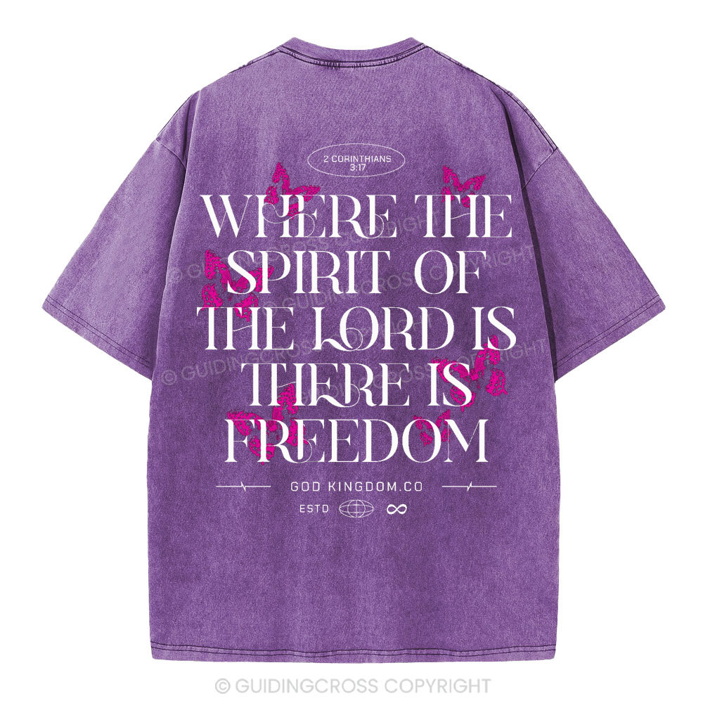 Where The Spirit OF The Lord Christian Washed T-Shirt