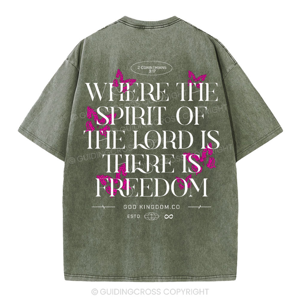 Where The Spirit OF The Lord Christian Washed T-Shirt
