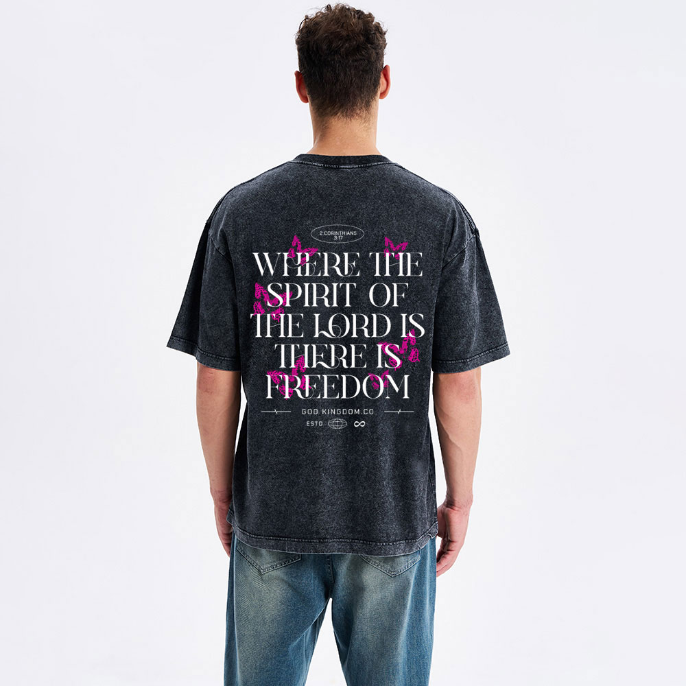 Where The Spirit OF The Lord Christian Washed T-Shirt