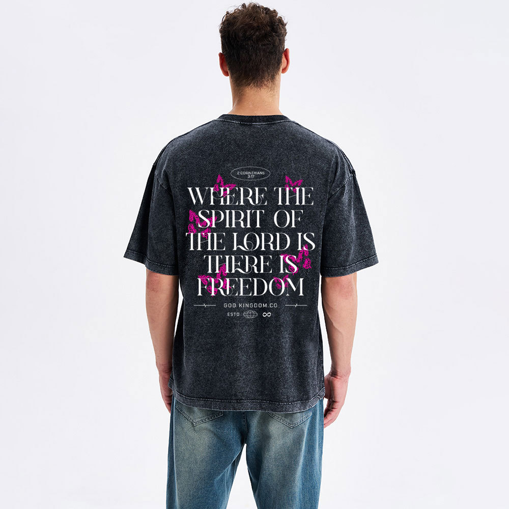 Where The Spirit OF The Lord Christian Washed T-Shirt