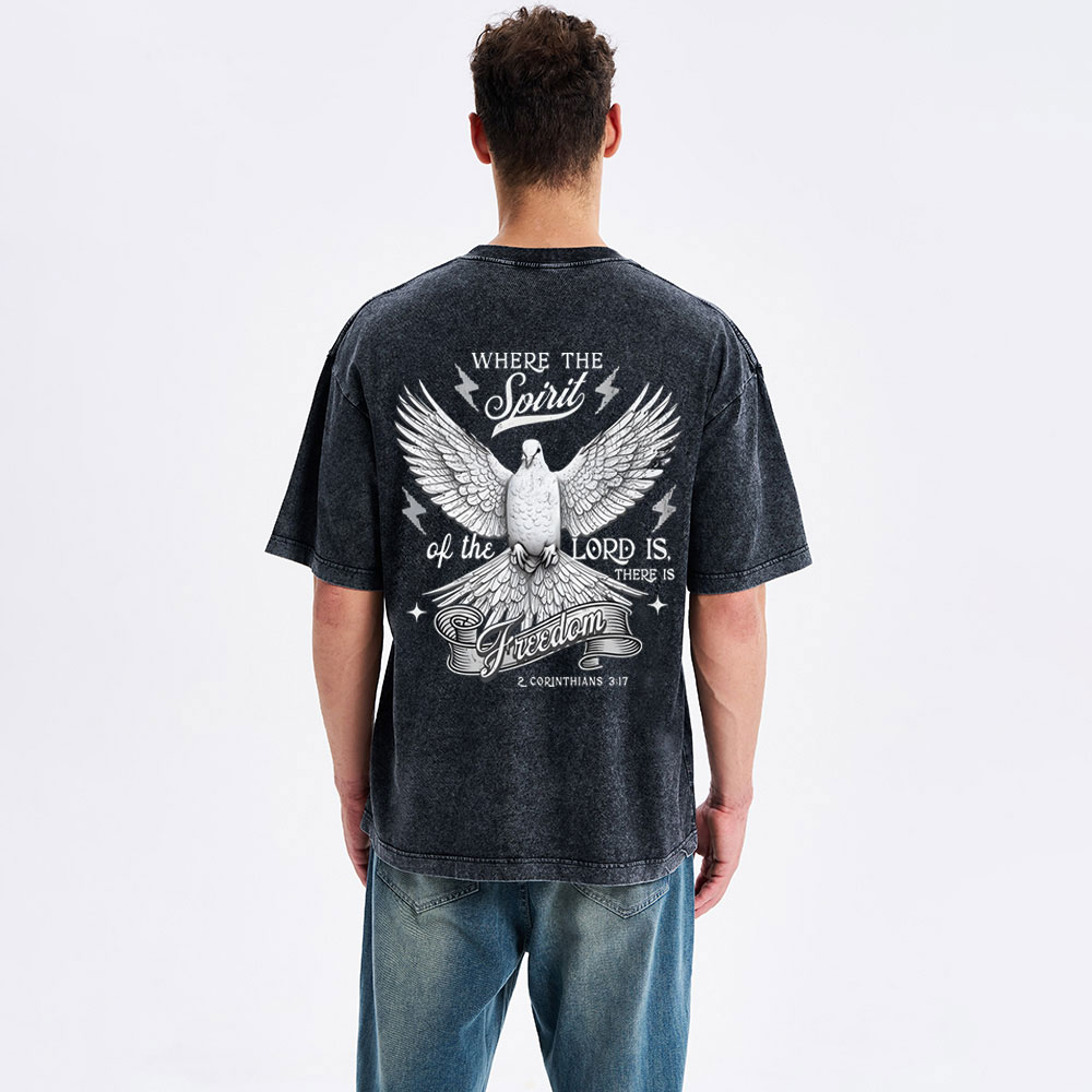 Where The Spirit Of The Lord CHristian Washed T-Shirt