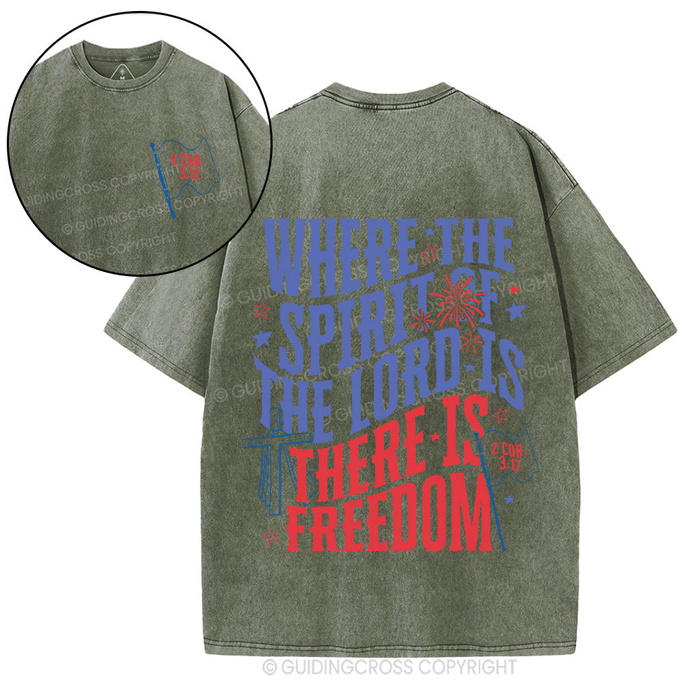 Where The Spirit Of The Lord Christian Washed T-Shirt