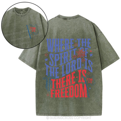 Where The Spirit Of The Lord Christian Washed T-Shirt