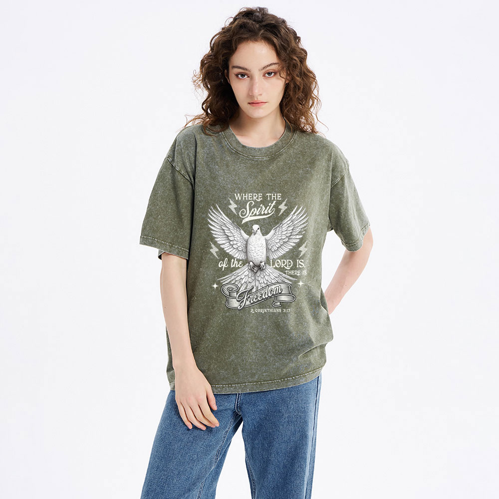 Where The Spirit Of The Lord Dove Christian Washed T-Shirt