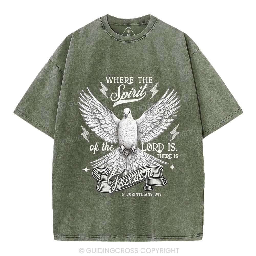 Where The Spirit Of The Lord Dove Christian Washed T-Shirt