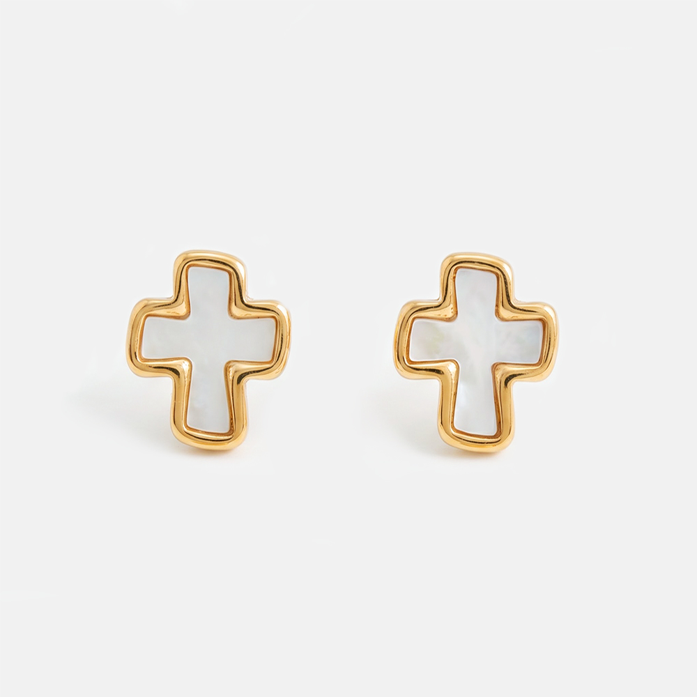 White Cross Stud Christian Earrings