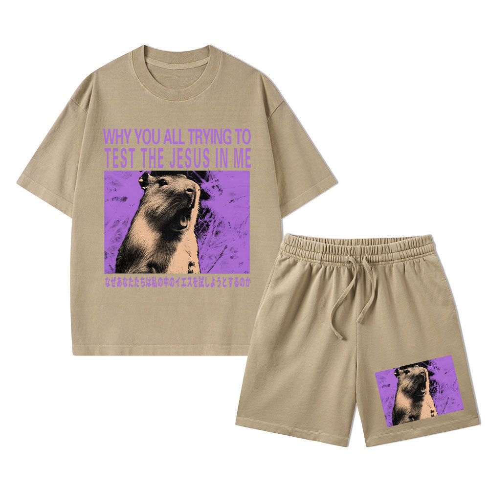 Why You All Trying To Test The Jesus In Me Christian Washed T-Shirt & Shorts