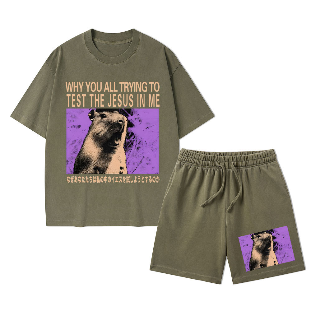 Why You All Trying To Test The Jesus In Me Christian Washed T-Shirt & Shorts