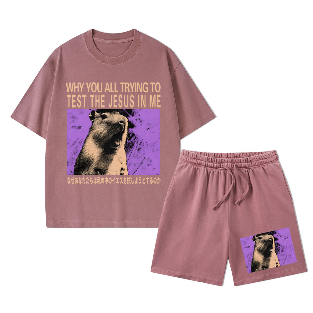 Why You All Trying To Test The Jesus In Me Christian Washed T-Shirt & Shorts