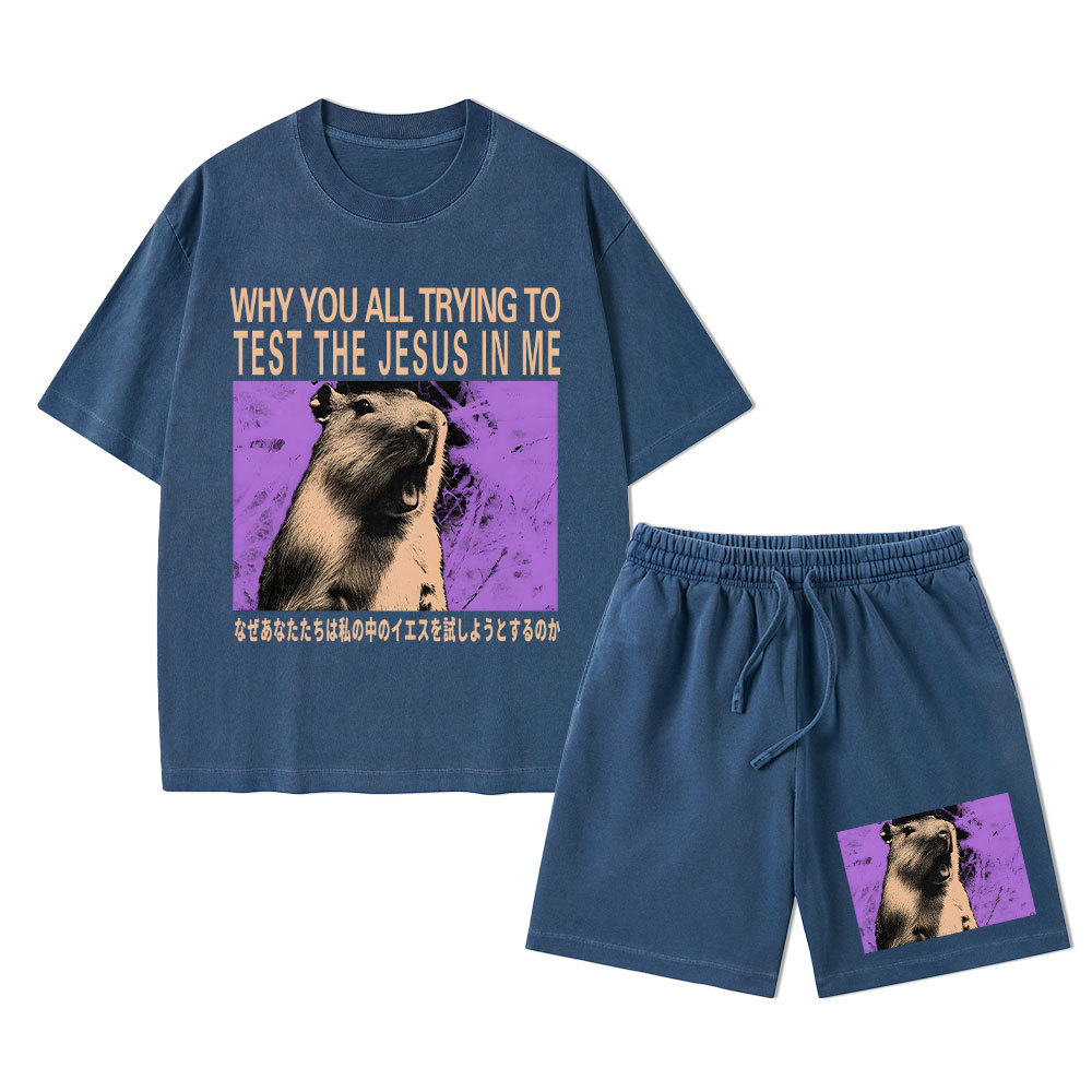 Why You All Trying To Test The Jesus In Me Christian Washed T-Shirt & Shorts