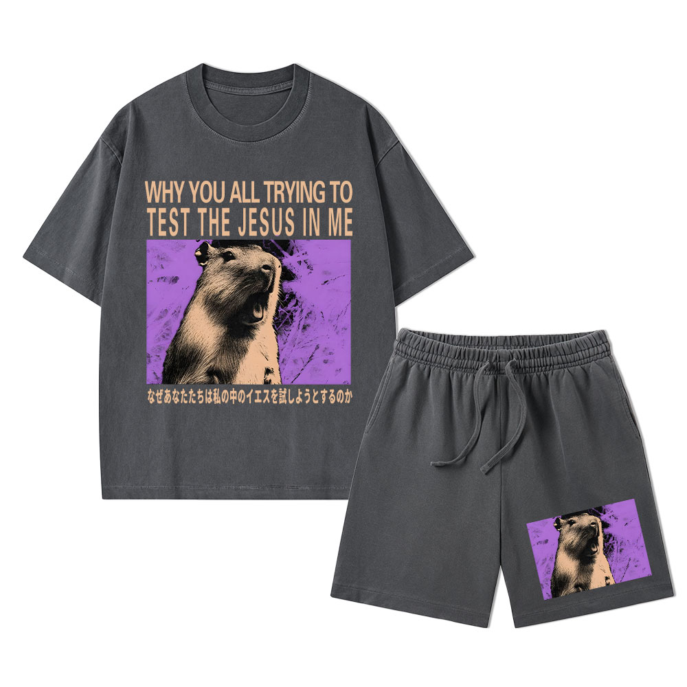 Why You All Trying To Test The Jesus In Me Christian Washed T-Shirt & Shorts