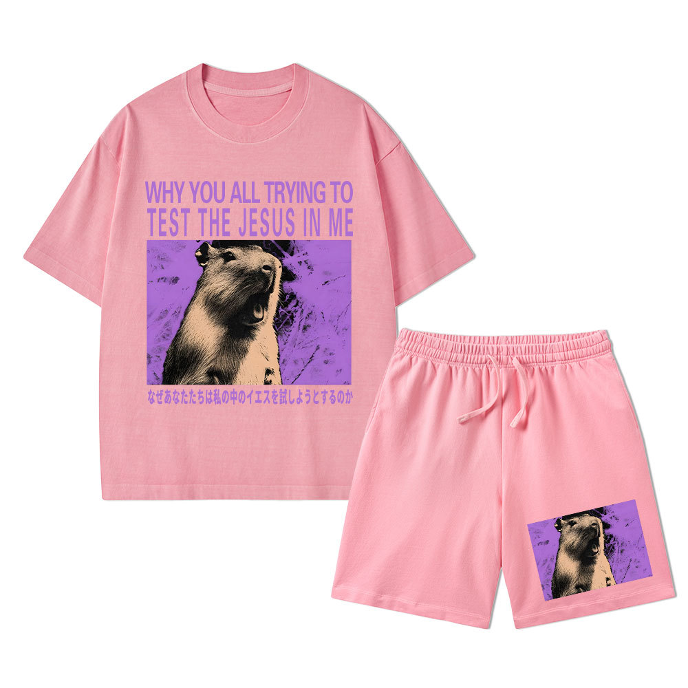 Why You All Trying To Test The Jesus In Me Christian Washed T-Shirt & Shorts