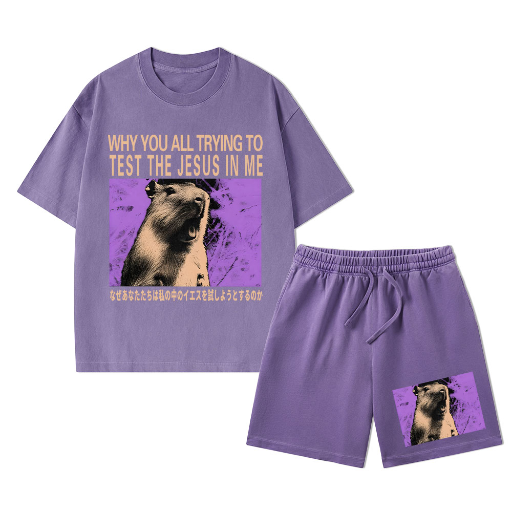 Why You All Trying To Test The Jesus In Me Christian Washed T-Shirt & Shorts