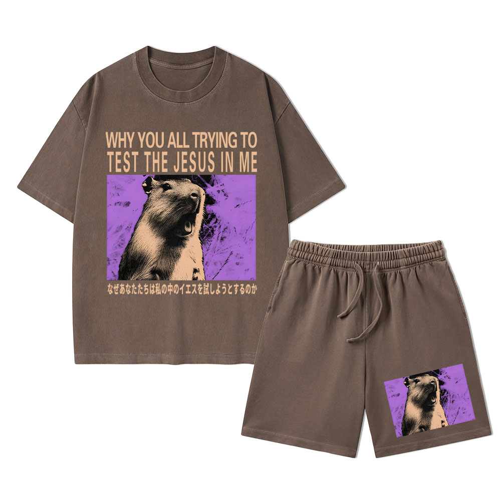 Why You All Trying To Test The Jesus In Me Christian Washed T-Shirt & Shorts