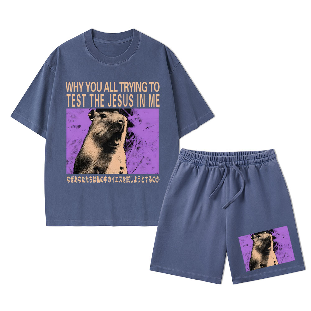 Why You All Trying To Test The Jesus In Me Christian Washed T-Shirt & Shorts