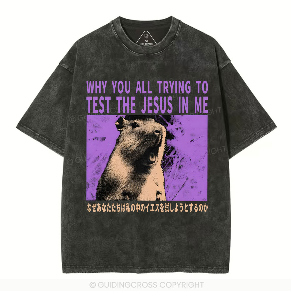Why You All Trying To Test The Jesus In Me  Christian Washed T-Shirt