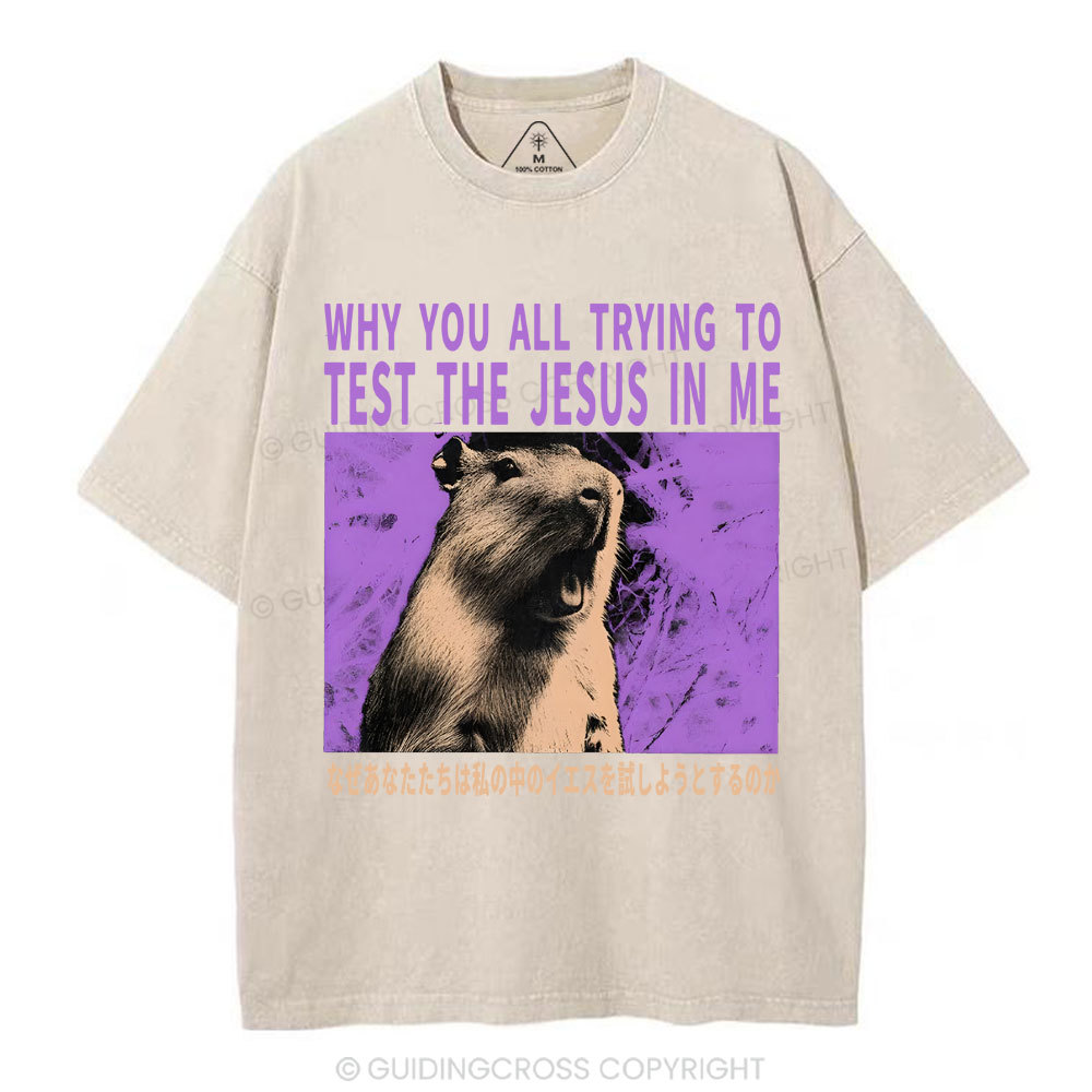 Why You All Trying To Test The Jesus In Me  Christian Washed T-Shirt