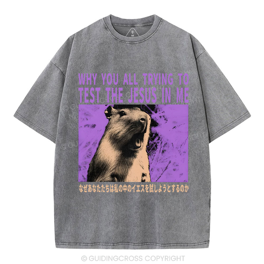 Why You All Trying To Test The Jesus In Me  Christian Washed T-Shirt