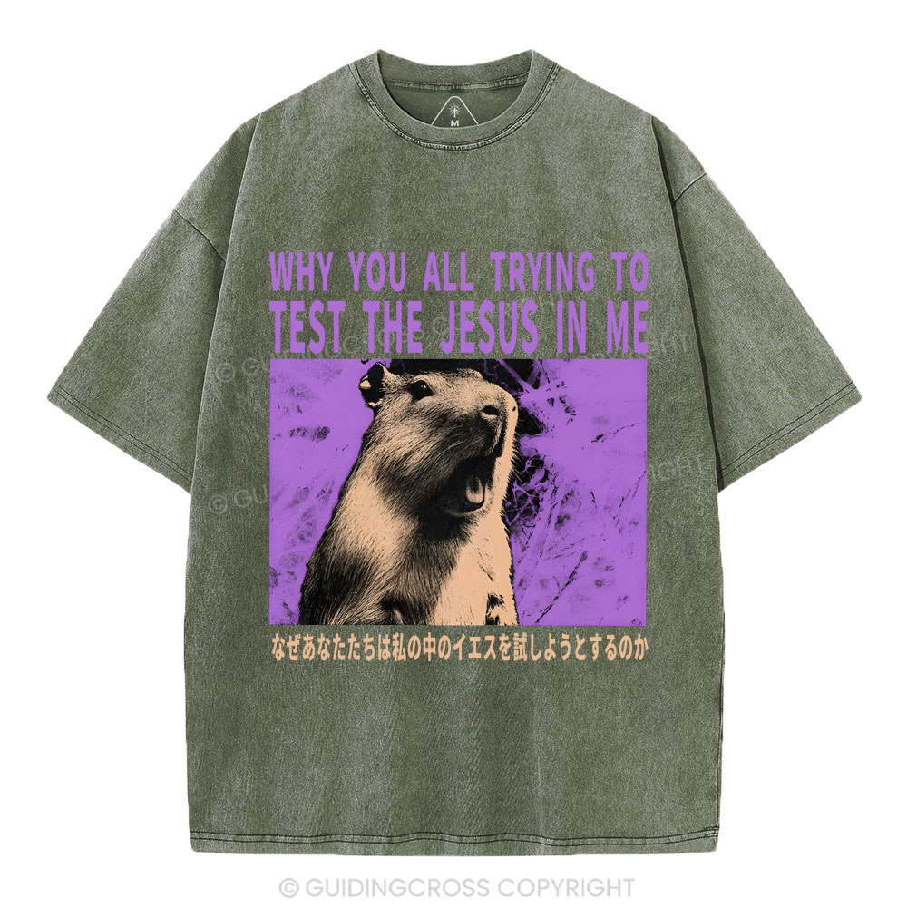 Why You All Trying To Test The Jesus In Me  Christian Washed T-Shirt