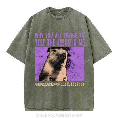 Why You All Trying To Test The Jesus In Me  Christian Washed T-Shirt