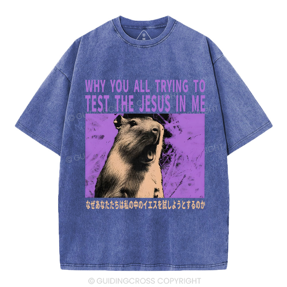 Why You All Trying To Test The Jesus In Me  Christian Washed T-Shirt