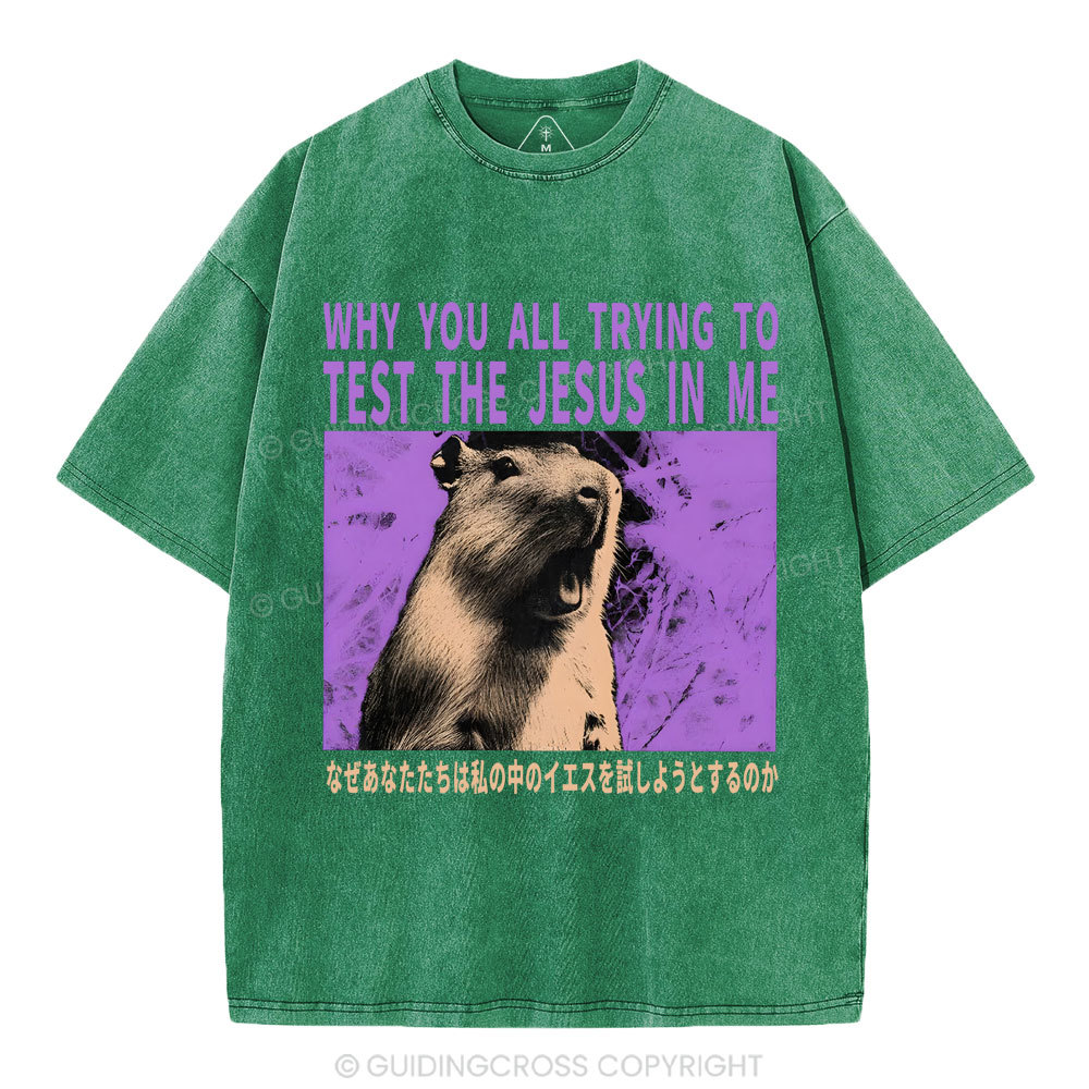 Why You All Trying To Test The Jesus In Me  Christian Washed T-Shirt
