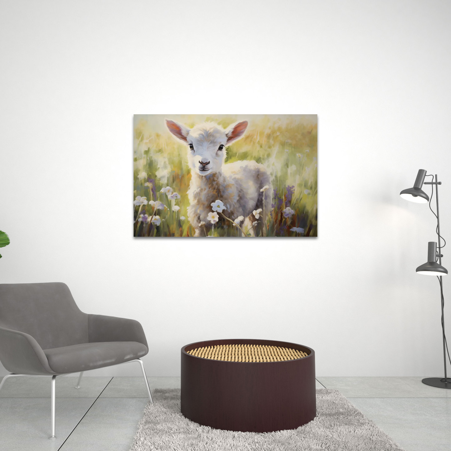 Wildflower Spring With Lamb Christian Canvas Wall Art