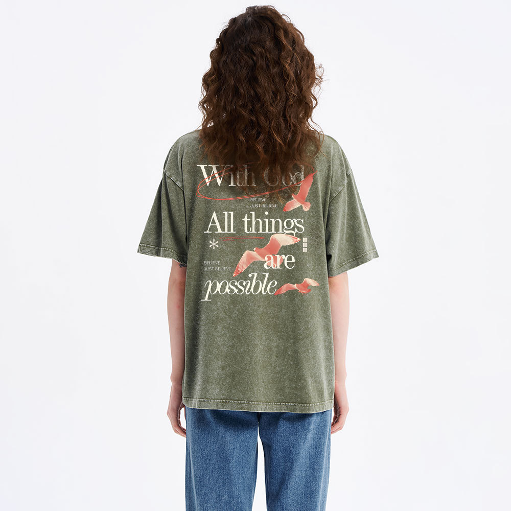 With God ALL The Things Are Possible Christian Washed T-Shirt
