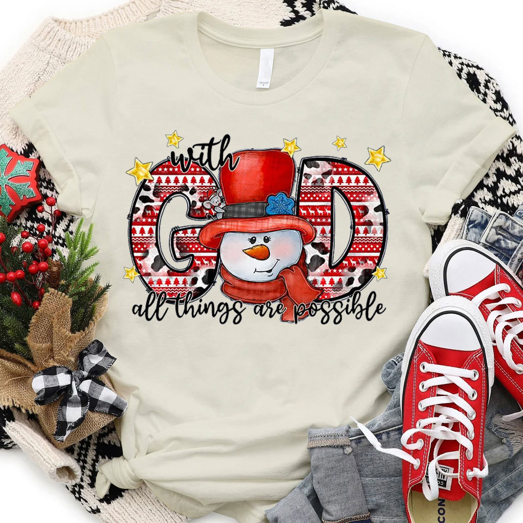 With God All Things Are Possible Christian Christmas T-Shirt 