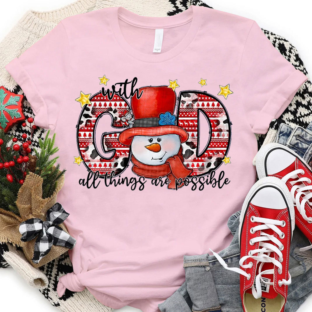 With God All Things Are Possible Christian Christmas T-Shirt 