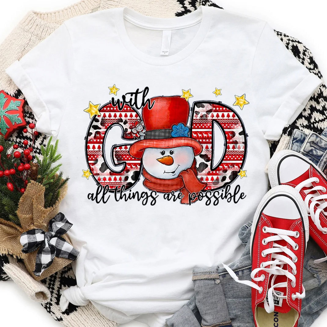 With God All Things Are Possible Christian Christmas T-Shirt 