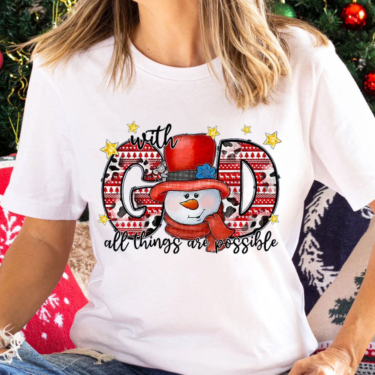 With God All Things Are Possible Christian Christmas T-Shirt 