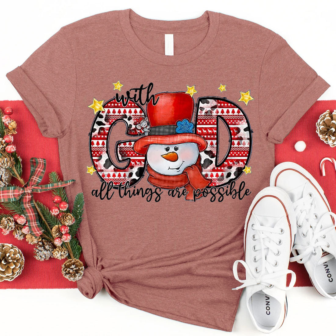 With God All Things Are Possible Christian Christmas T-Shirt 