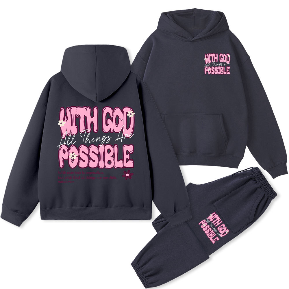 With God All Things Are Possible Christian Fleece Hoodie Set
