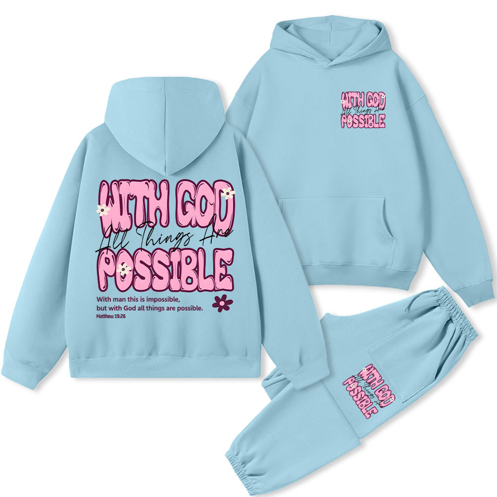 With God All Things Are Possible Christian Fleece Hoodie Set